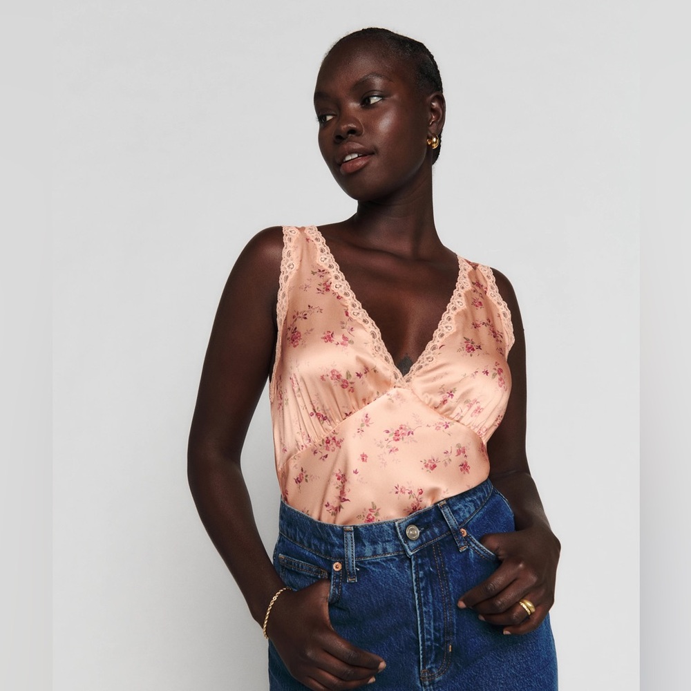 Reformation XS Valentina Silk Camisole Lace Blouse Myrna Pink Floral